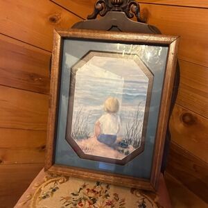 Clifford Art Print Framed Beach Scene Child Sitting By Ocean Watercolor Nursery